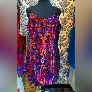Vintage Flirtations black red purple geometric sequins dress guesstimate medium